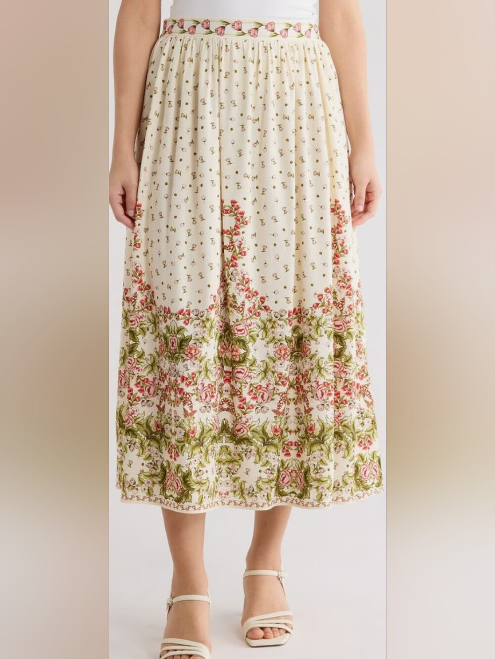 NWT - Max Studio Linen Blend Botanical Birch Leafy Floral Maxi Skirt - Size M - Picture 5 of 12
